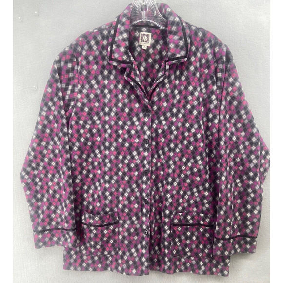 Anne Klein Pajamas Women’s Sz XL Black Pink Long Sleeve Pants Buttondown - Picture 8 of 16